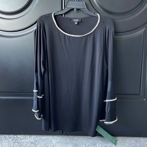 Beautiful black blouse with rhinestones and bell sleeves! New with tags!!